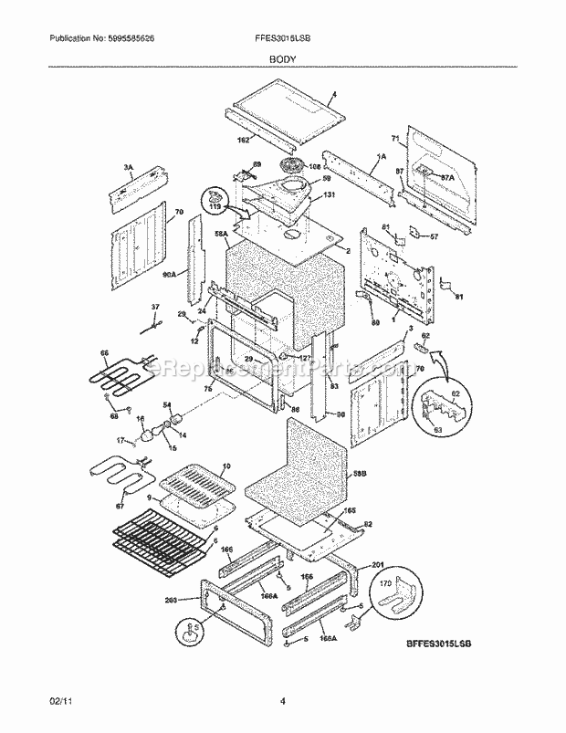 Frigidaire FFES3015LSB Range Body Diagram