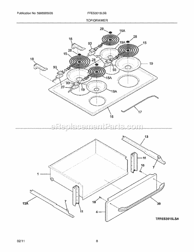 Frigidaire FFES3015LSB Range Top/Drawer Diagram