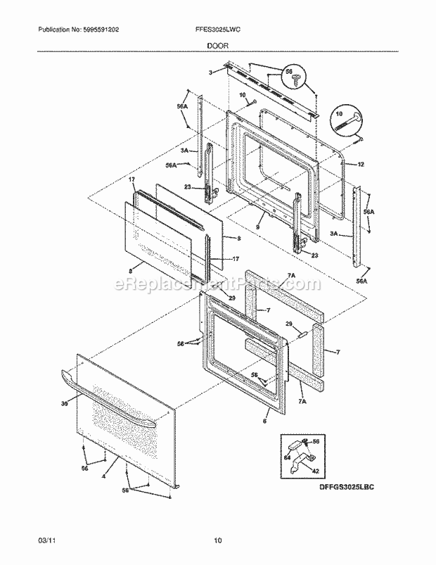 Frigidaire FFES3025LWC Range Door Diagram