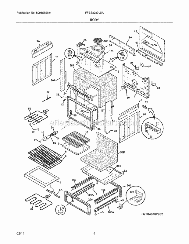 Frigidaire FFES3027LSA Range Body Diagram