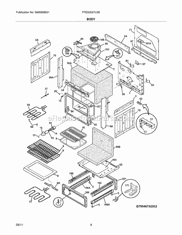 Frigidaire FFES3027LSB Range Body Diagram