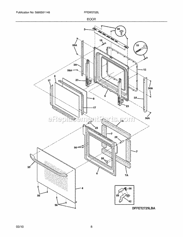 Frigidaire FFEW2725LWA Range Door Diagram