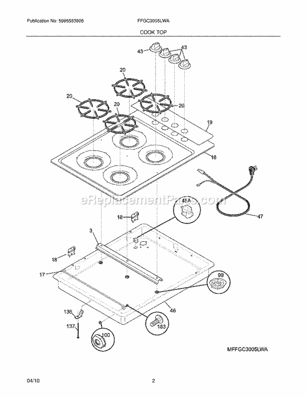 Frigidaire FFGC3005LWA Range Manitop Diagram