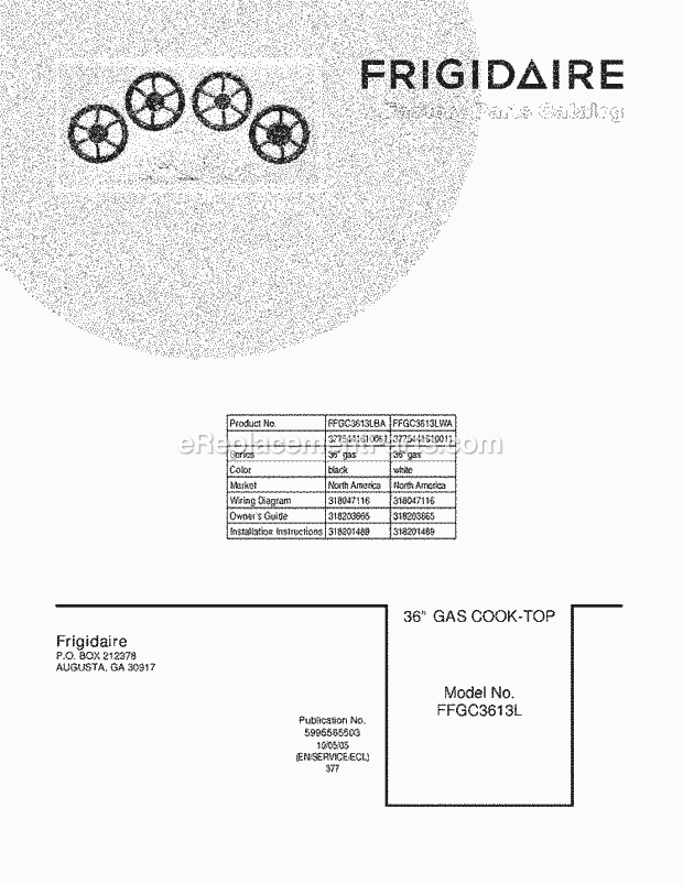 Frigidaire FFGC3613LBA Range Page B Diagram