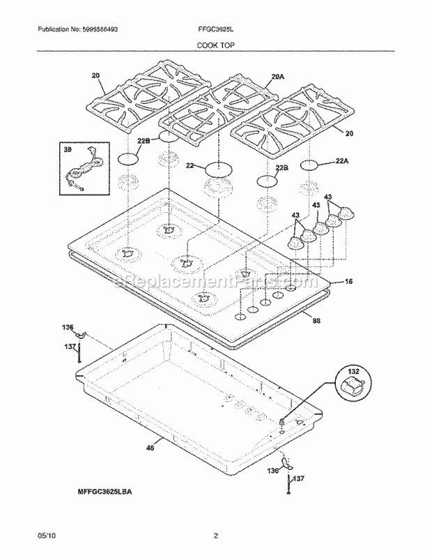 Frigidaire FFGC3625LWA Range Main Top Diagram