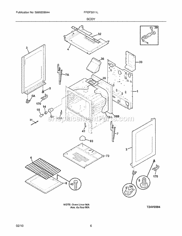 Frigidaire FFGF3011LBA Range Body Diagram