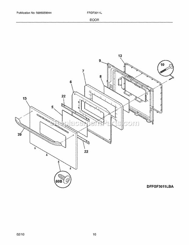 Frigidaire FFGF3011LBA Range Door Diagram