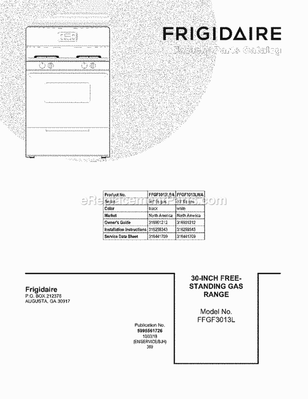 Frigidaire FFGF3013LBA Range Page D Diagram