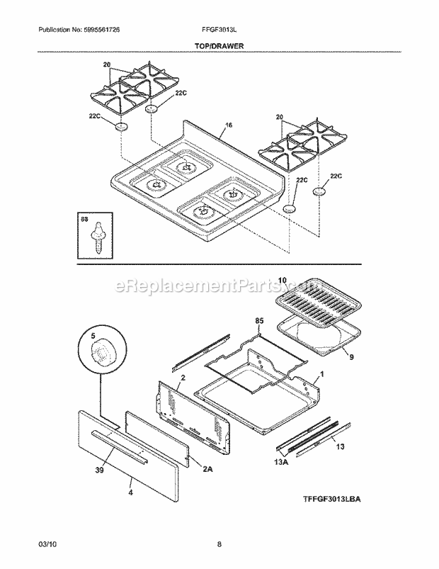 Frigidaire FFGF3013LBA Range Top/Drawer Diagram