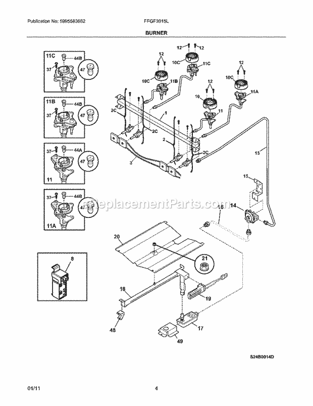 Frigidaire FFGF3015LBD Range Burner Diagram