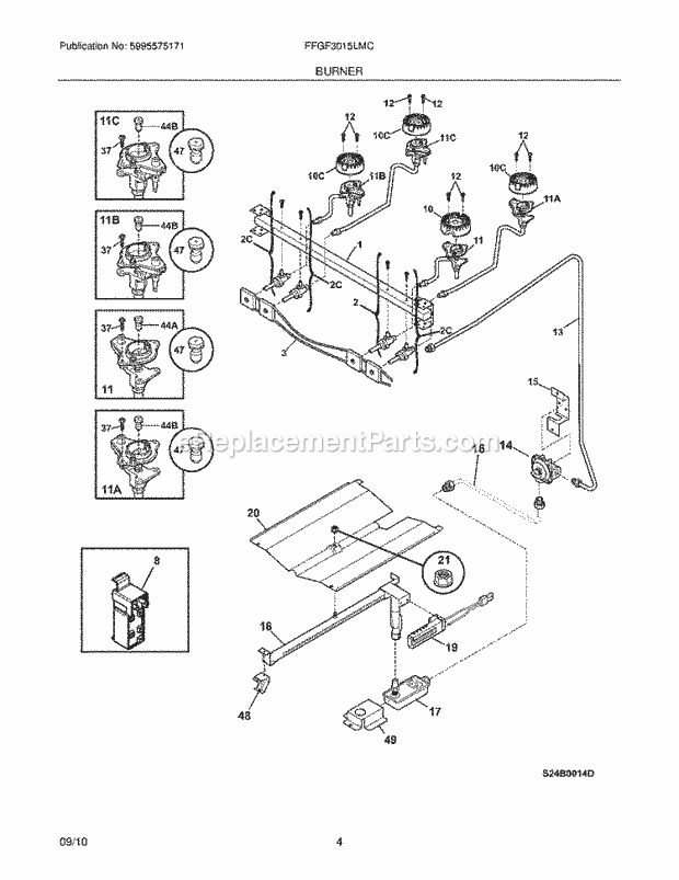 Frigidaire FFGF3015LMC Range Burner Diagram