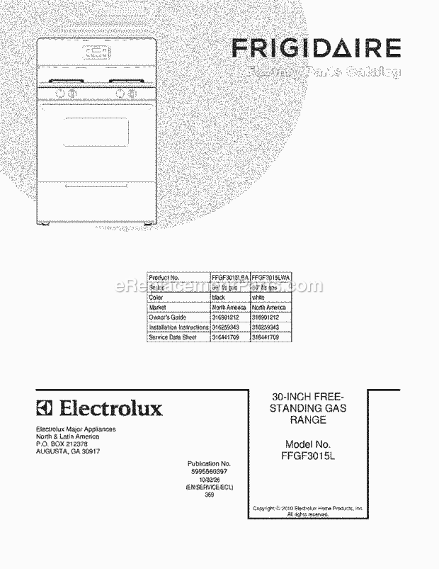 Frigidaire FFGF3015LWA Range Page D Diagram