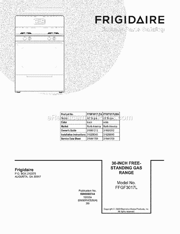 Frigidaire FFGF3017LWA Range Page D Diagram