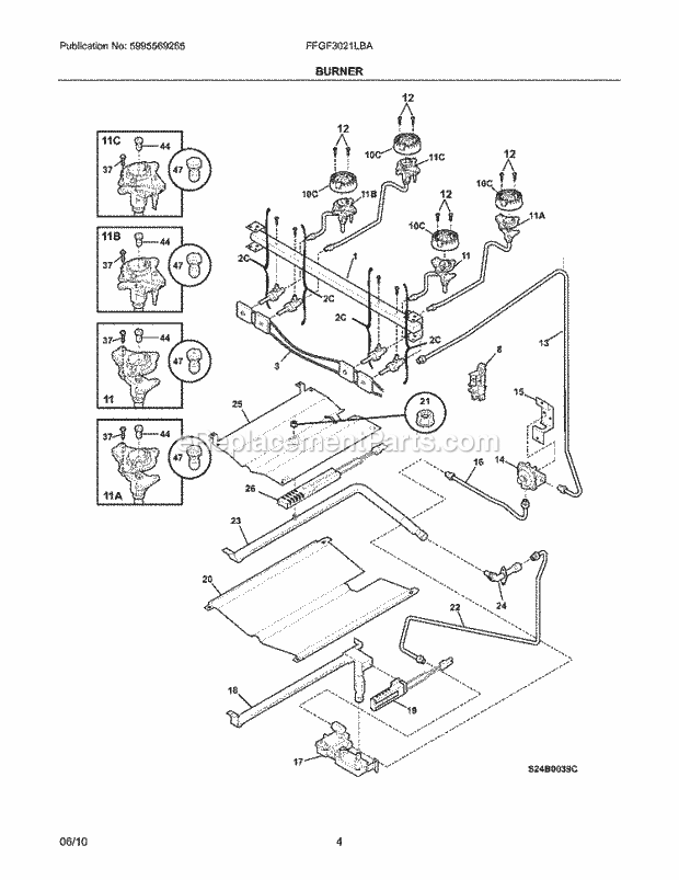 Frigidaire FFGF3021LBA Range Burner Diagram