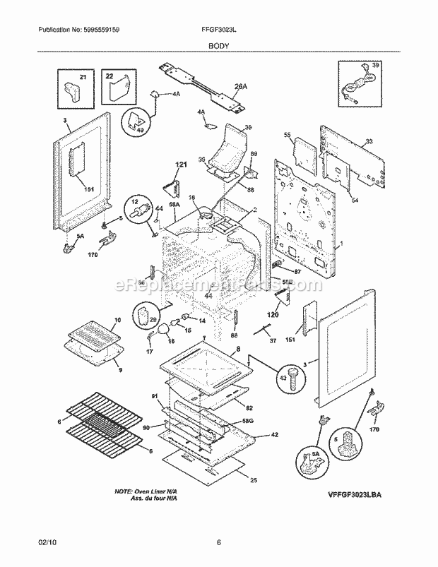 Frigidaire FFGF3023LBA Range Body Diagram