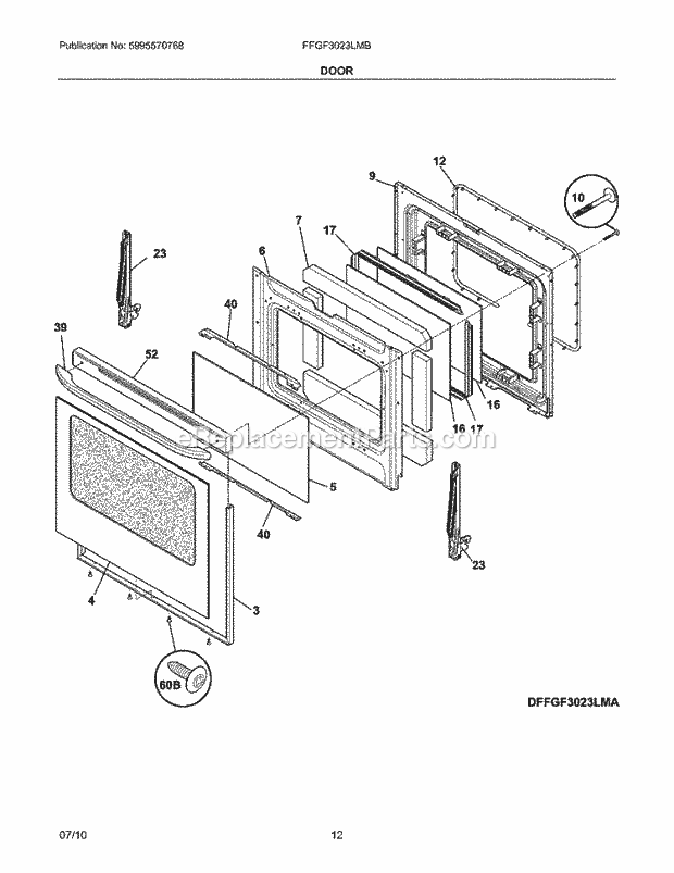 Frigidaire FFGF3023LMB Range Door Diagram