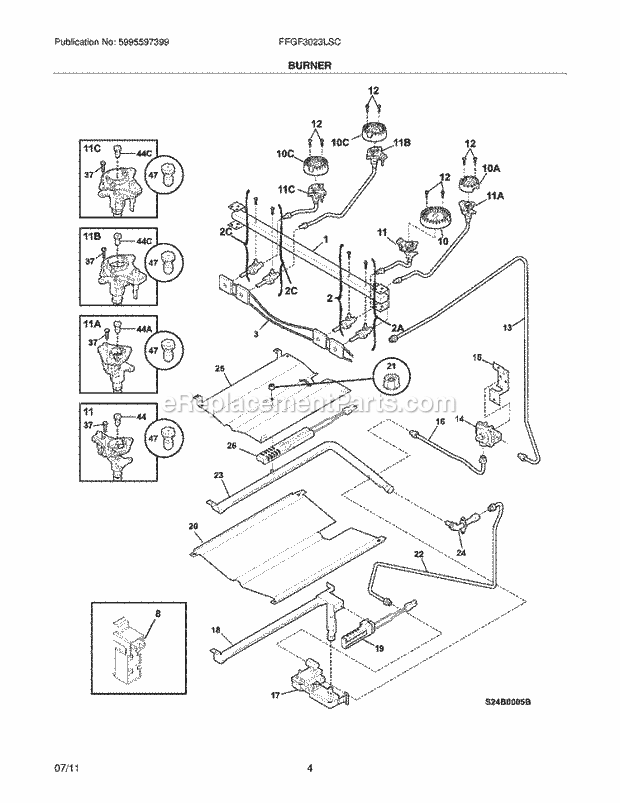 Frigidaire FFGF3023LSC Range Burner Diagram