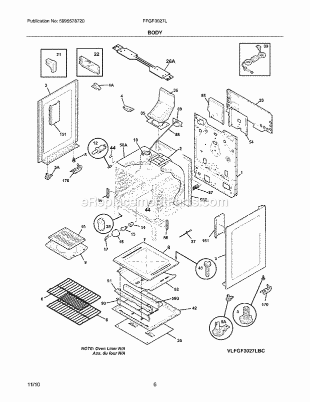 Frigidaire FFGF3027LBA Range Body Diagram