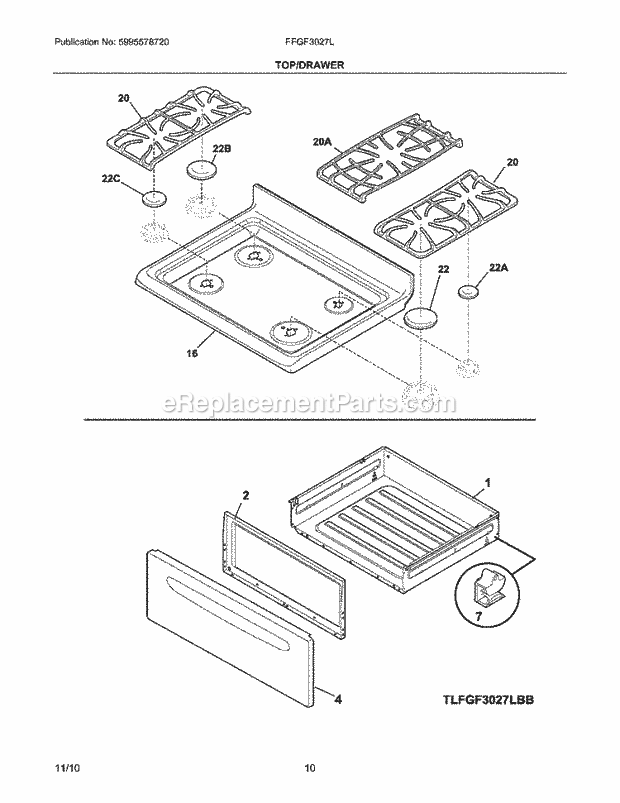 Frigidaire FFGF3027LBA Range Top/Drawer Diagram