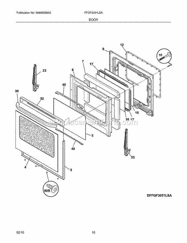 Frigidaire FFGF3051LSA Range Door Diagram