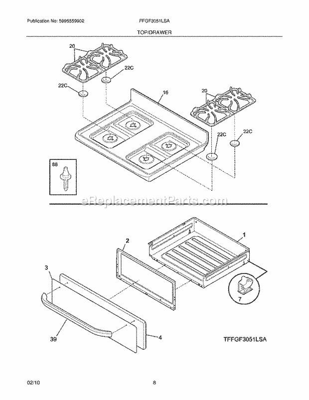 Frigidaire FFGF3051LSA Range Top/Drawer Diagram