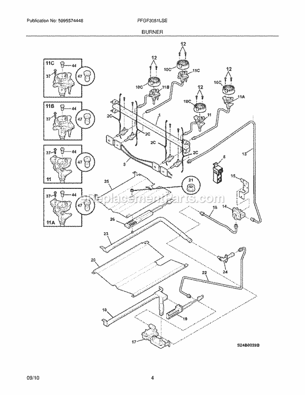 Frigidaire FFGF3051LSE Range Burner Diagram