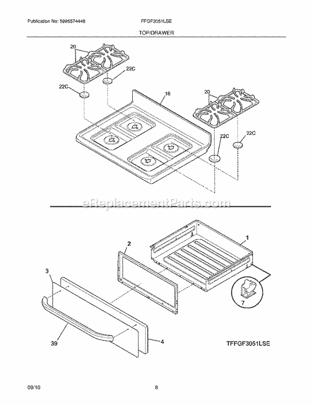 Frigidaire FFGF3051LSE Range Top/Drawer Diagram