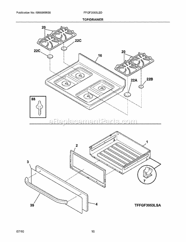 Frigidaire FFGF3053LSD Range Top/Drawer Diagram