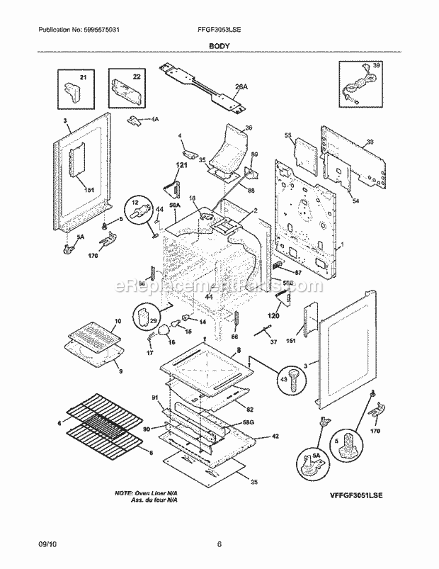 Frigidaire FFGF3053LSE Range Body Diagram