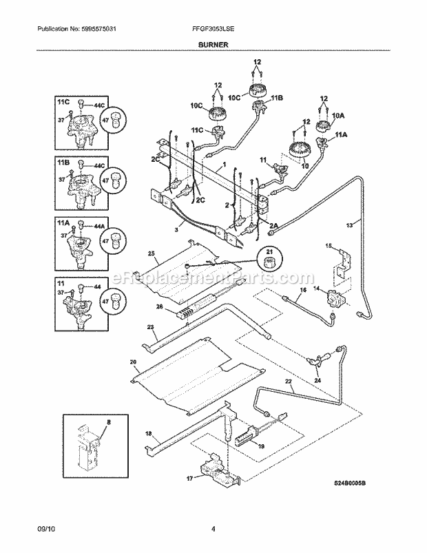 Frigidaire FFGF3053LSE Range Burner Diagram