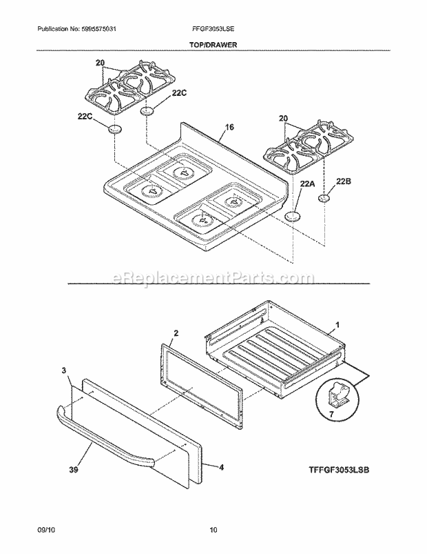 Frigidaire FFGF3053LSE Range Top/Drawer Diagram