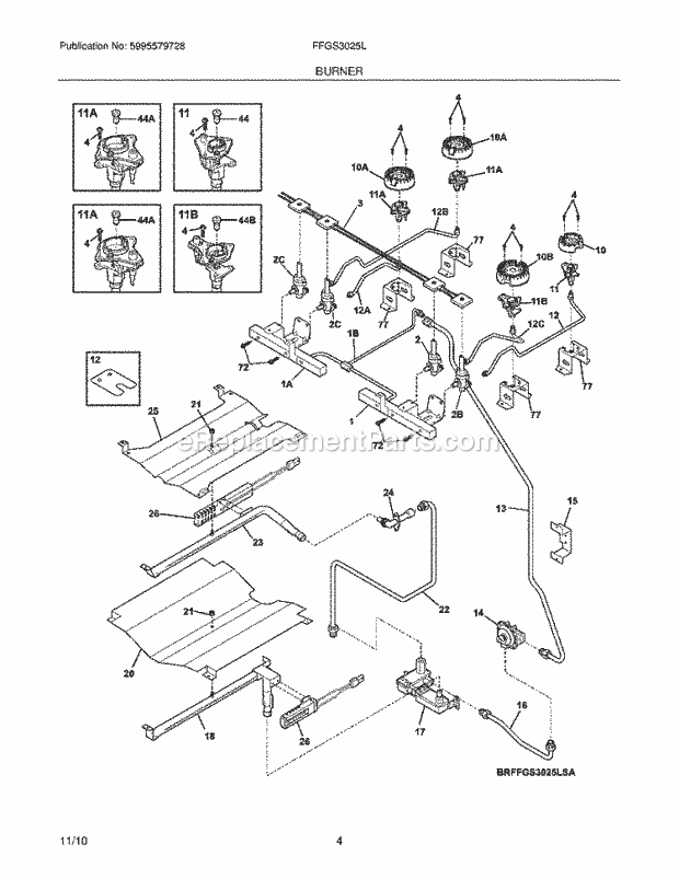 Frigidaire FFGS3025LBB Range Burner Diagram