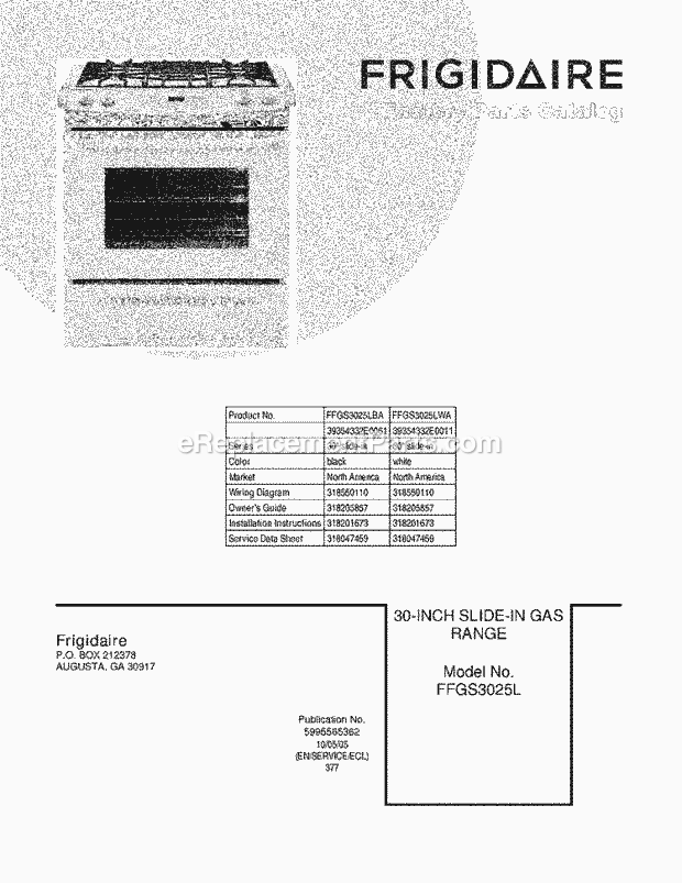Frigidaire FFGS3025LWA Range Page D Diagram