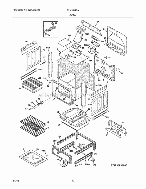 Frigidaire FFGS3025LWB Range Body Diagram