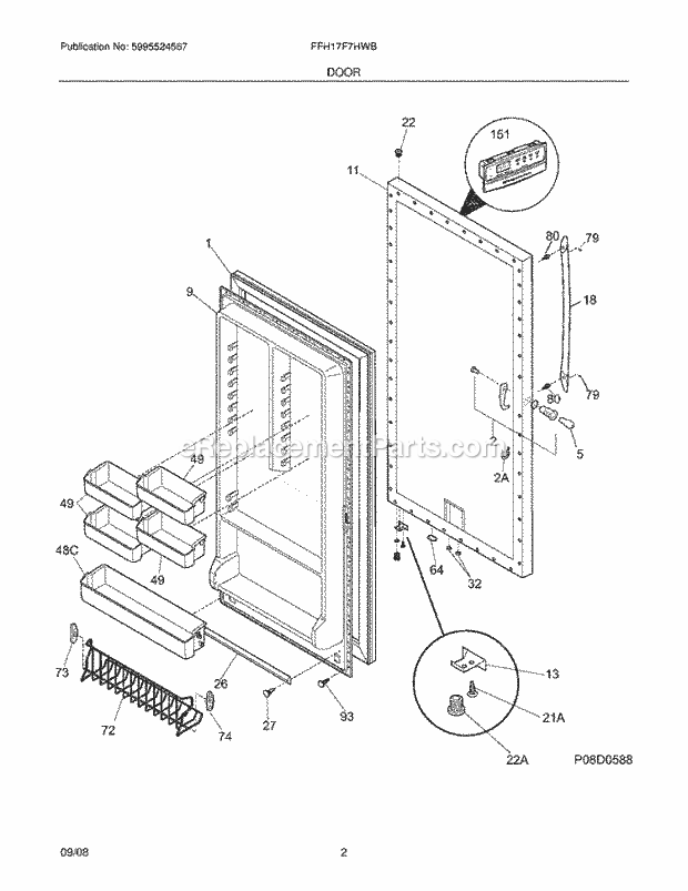 Frigidaire FFH17F7HWB Freezer Door Diagram