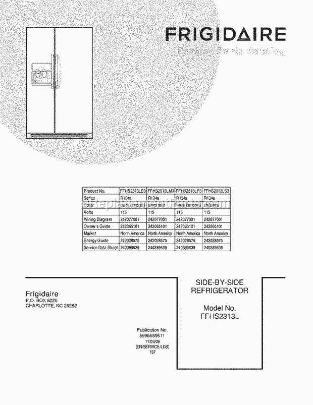 Frigidaire FFHS2313LE3 Refrigerator Page C Diagram