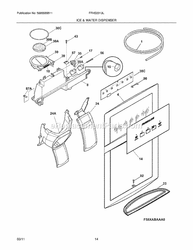 Frigidaire FFHS2313LM3 Refrigerator Ice and Water Dispenser Diagram