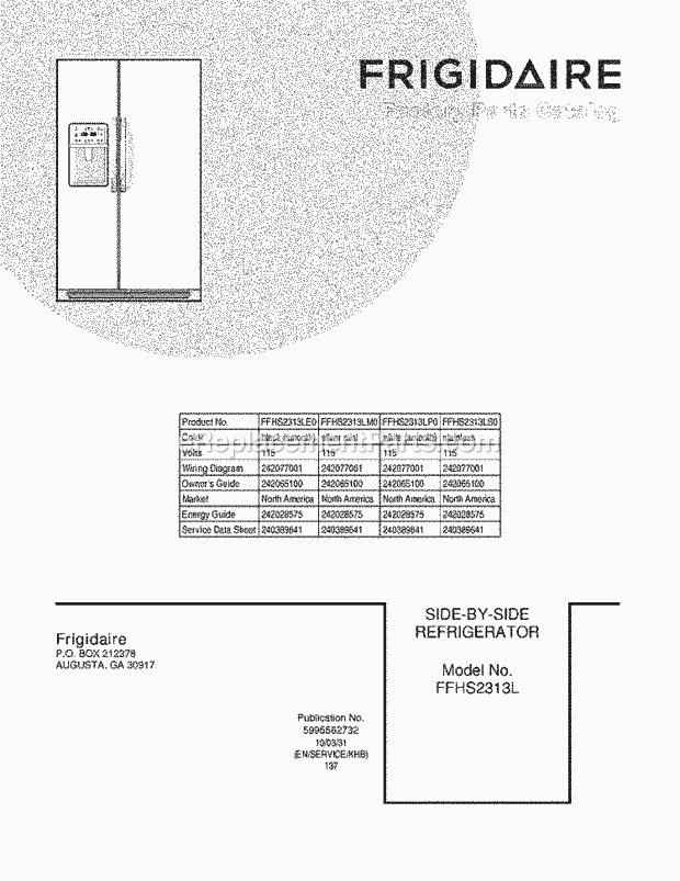 Frigidaire FFHS2313LS0 Refrigerator Page C Diagram