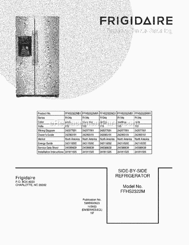 Frigidaire FFHS2322MS1 Refrigerator Page C Diagram