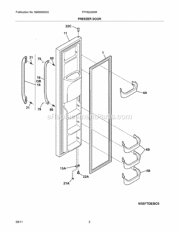 Frigidaire FFHS2322MS1 Refrigerator Freezer Door Diagram