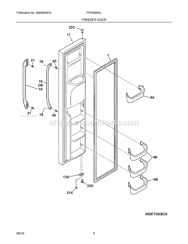 Frigidaire FFHS2624LE0 Refrigerator Freezer Door Diagram