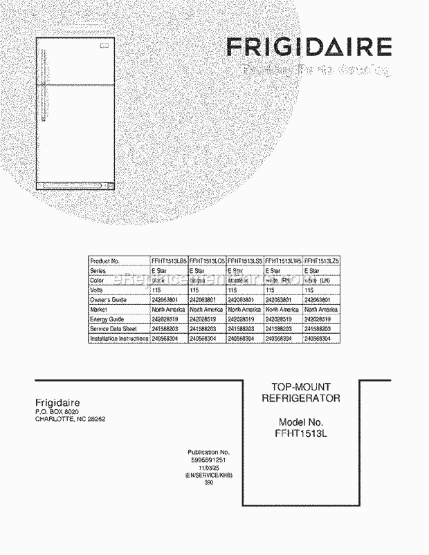 Frigidaire FFHT1513LB5 Refrigerator Page B Diagram