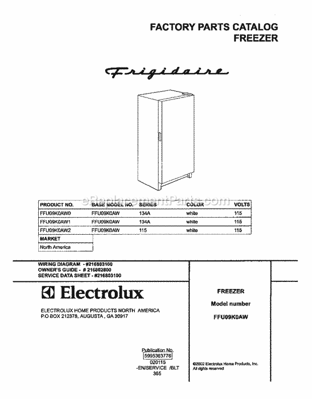 Frigidaire FFU09K0AW0 Upright Freezer Page B Diagram