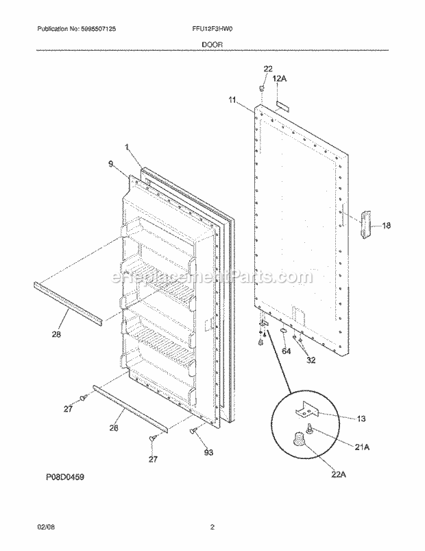 Frigidaire FFU12F3HW0 Upright Freezer Door Diagram