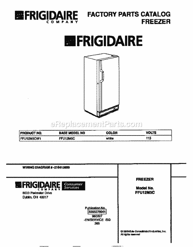 Frigidaire FFU12M5CW1 Upright Freezer Page B Diagram