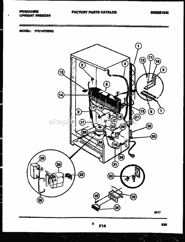 Frigidaire FFU14F5BW0 Upright Freezer System and Electrical Parts Diagram