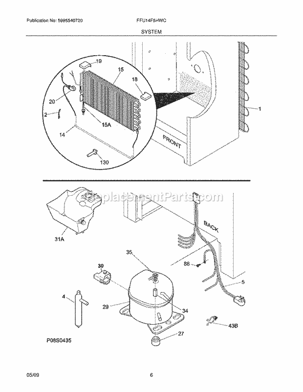 Frigidaire FFU14F5HWC Freezer System Diagram