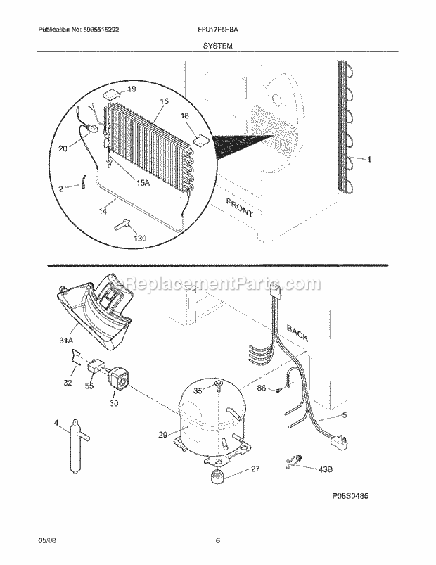 Frigidaire FFU17F5HBA Freezer System Diagram