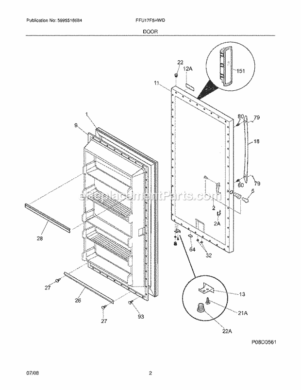 Frigidaire FFU17F5HWD Freezer Door Diagram