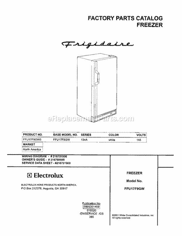 Frigidaire FFU17F9GW5 Upright Freezer Page B Diagram